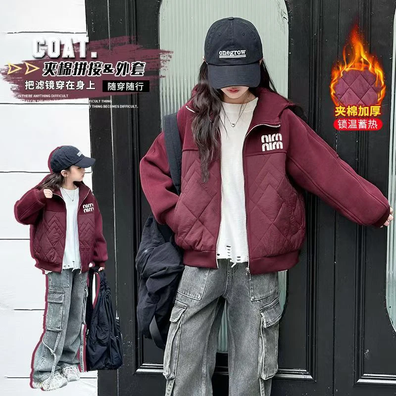 清仓现货.冬款加绒加厚中大童休闲百搭男女童宽松时尚亲子棉服