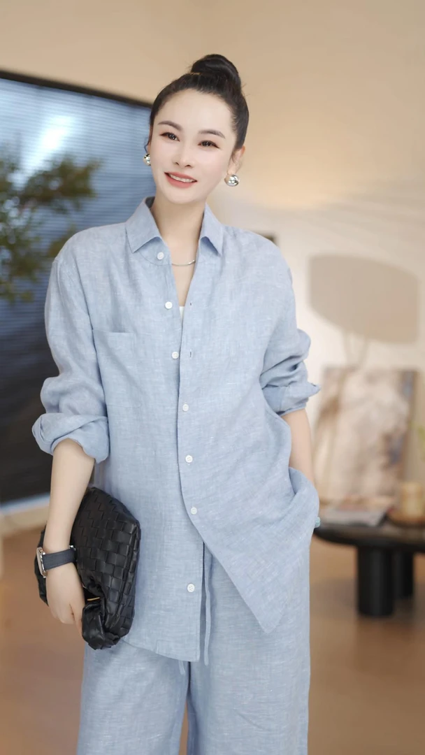 【Goody斐儿】L#P极简老钱定织定染100%色织亚麻套装YN8808