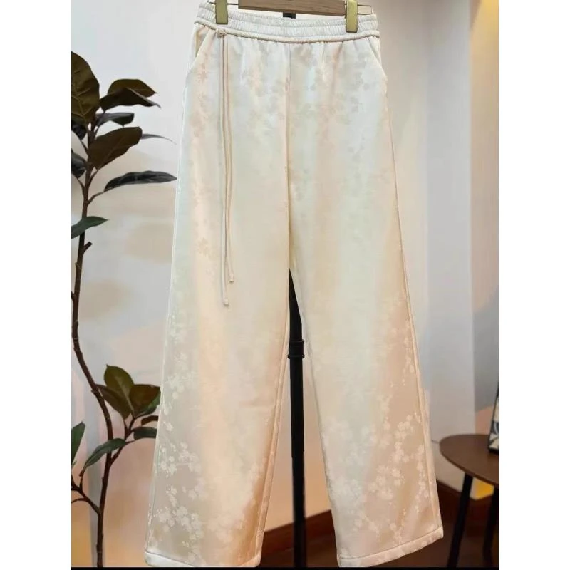 景秀洛清提花加绒加厚直筒阔腿百搭冬季新中式国风裤子84663彤彤