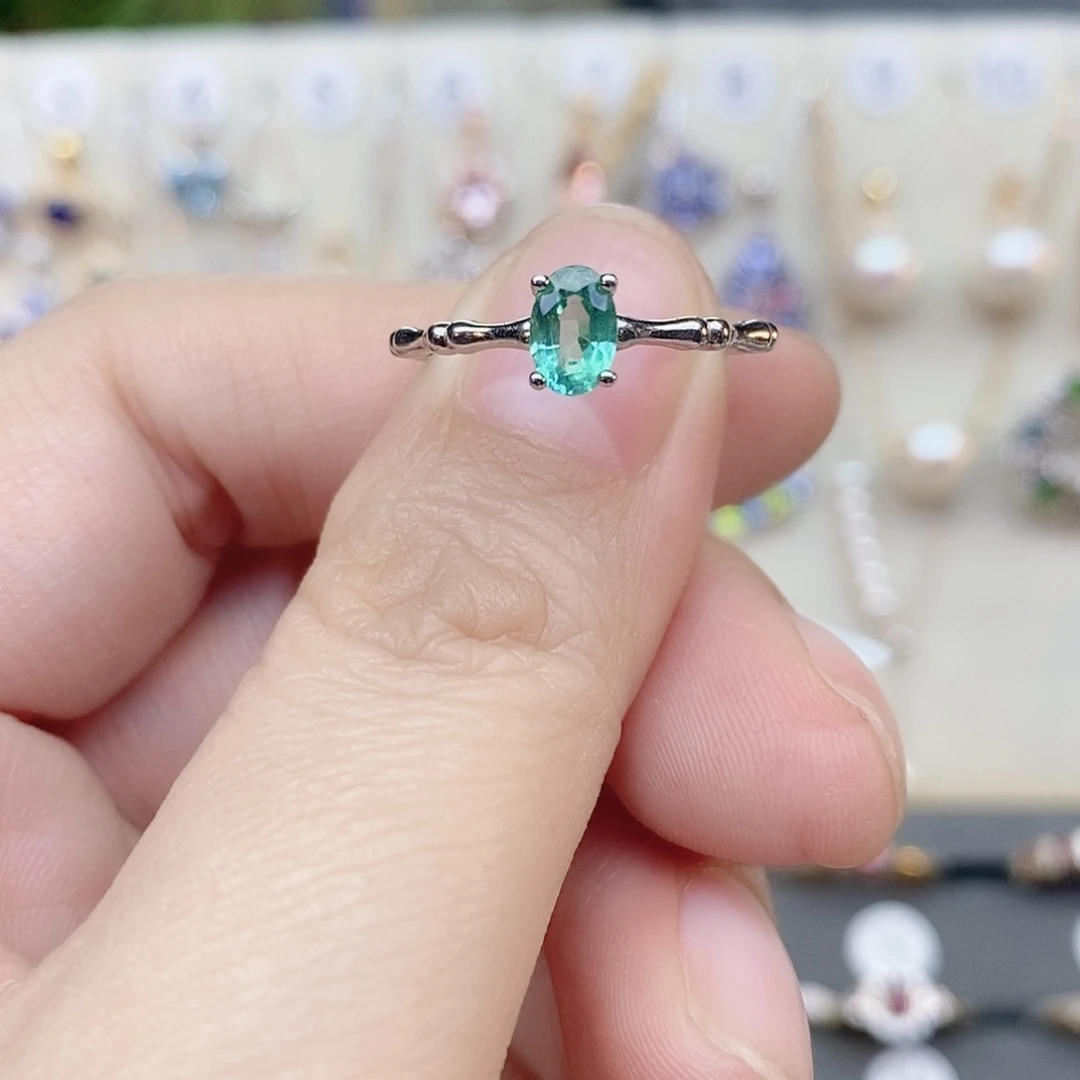 戒指祖母绿银S925镶嵌