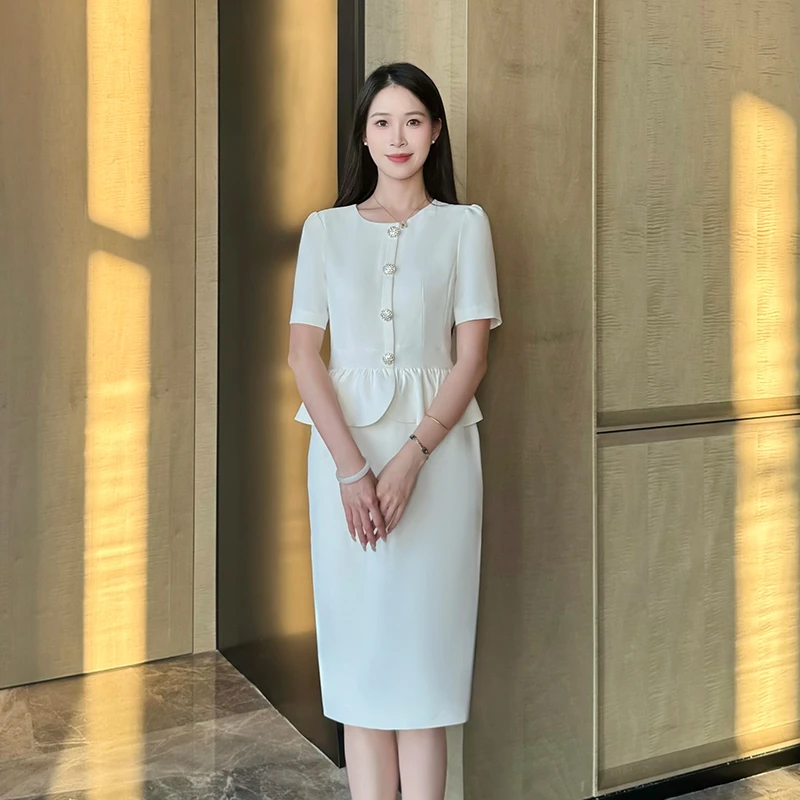 LYQ257职业优雅气质连衣裙短袖夏季薄款美容院销售工作服