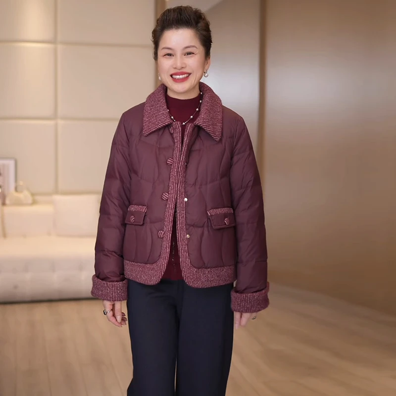 洋气翻领棉服2025新款妈妈装时尚百搭短款加厚保暖棉服外套