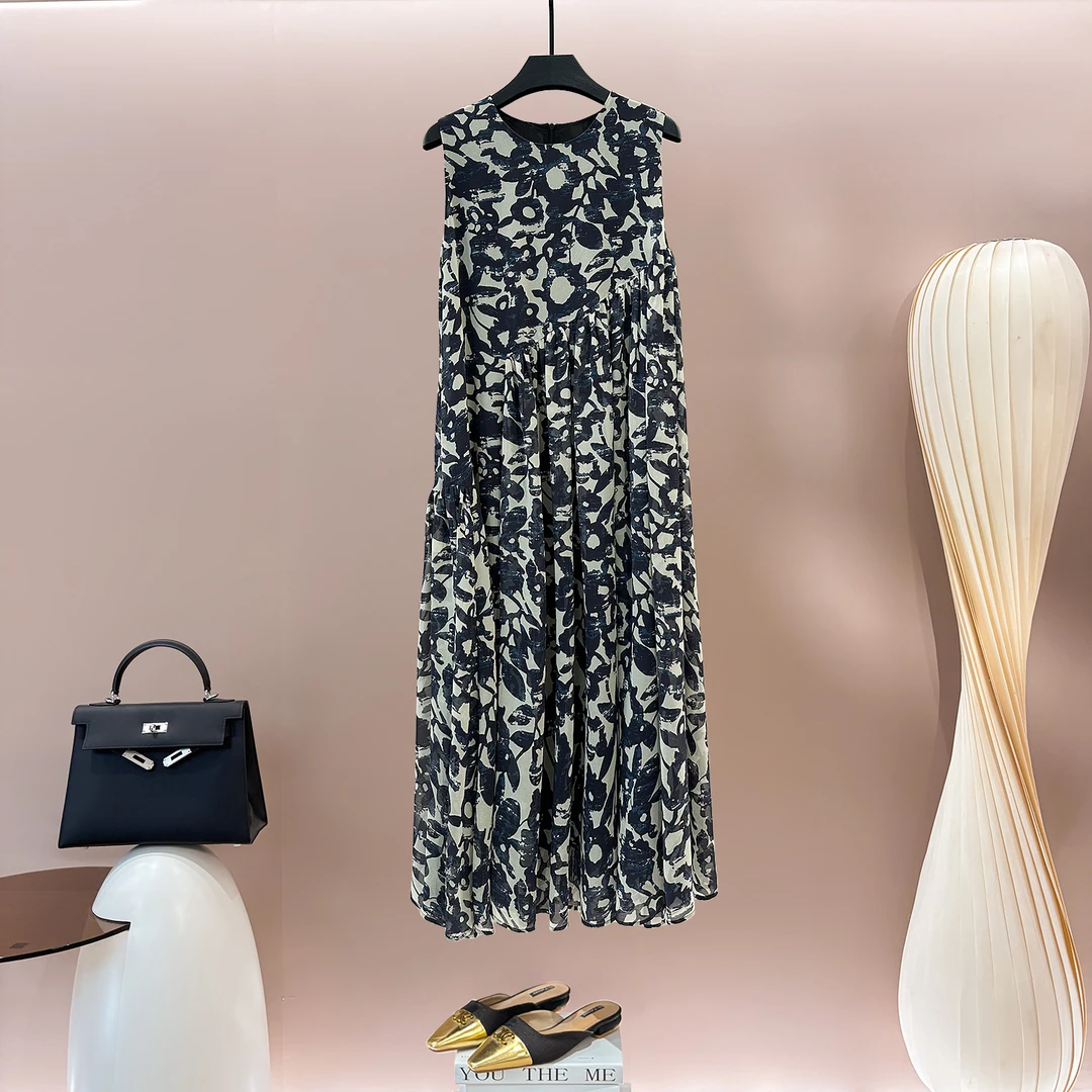 蓝韵繁花 赫本风复古优雅气质度假风收腰显瘦连衣裙女LL-6000111