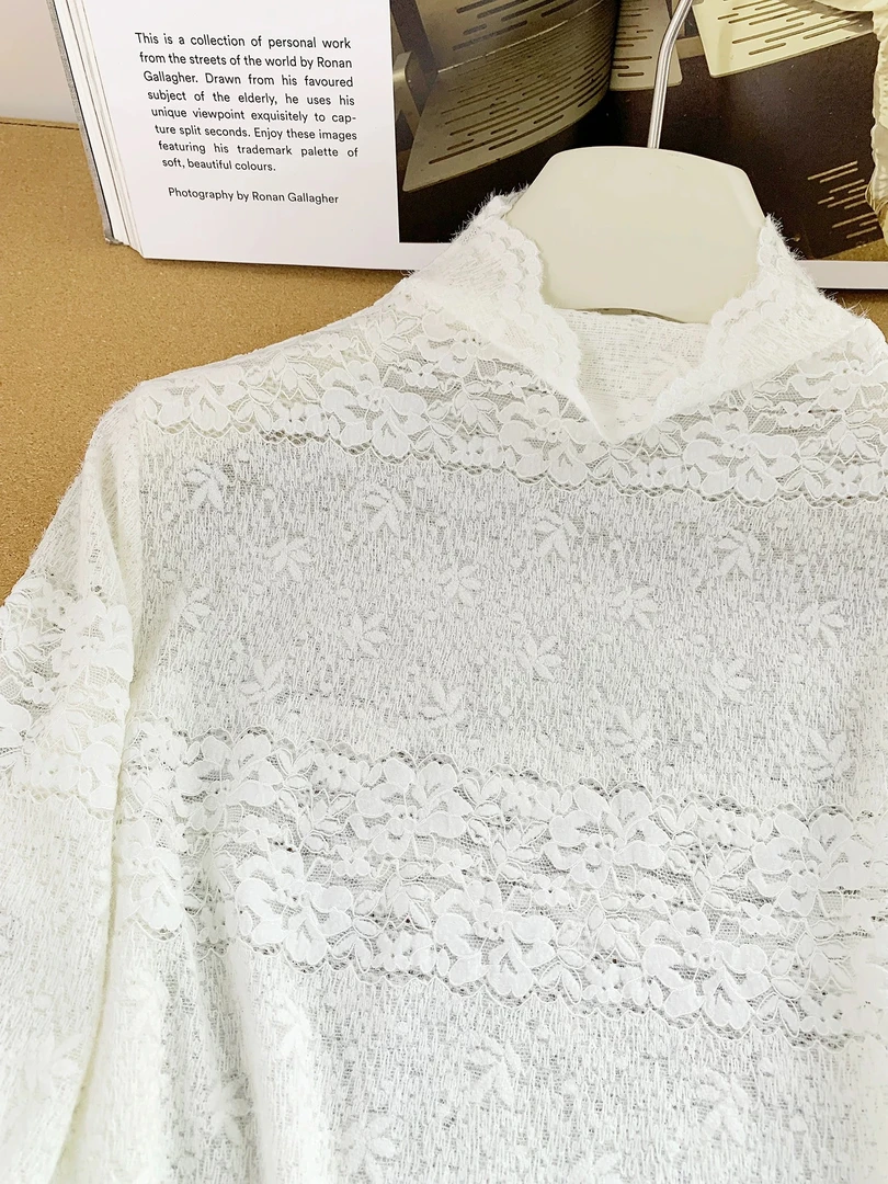 【宽条小花蕾丝】绒感波浪绒感蕾丝女毛衣伴侣法式打底衫