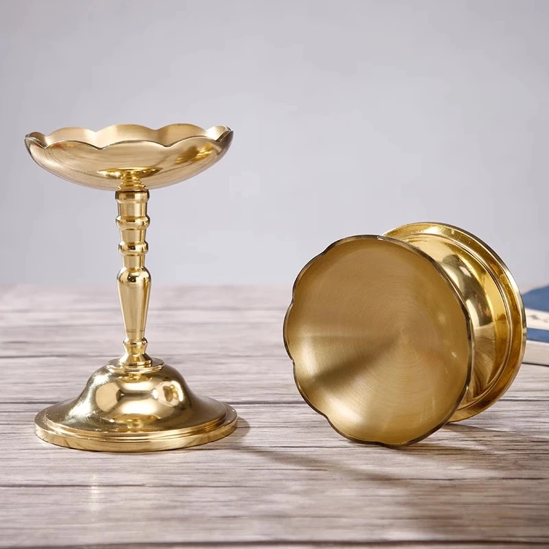 圆通手工黄铜烛台酥油灯座蜡烛酥油灯烛台油灯玻璃油碗工艺装饰品