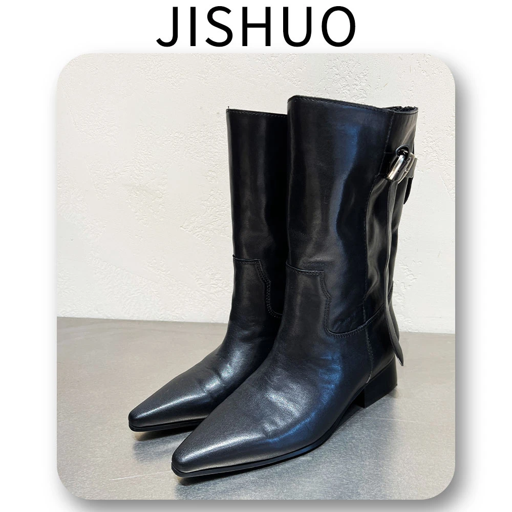 秋冬中筒低跟套筒防滑马丁靴简约时尚气质黑色潮流
