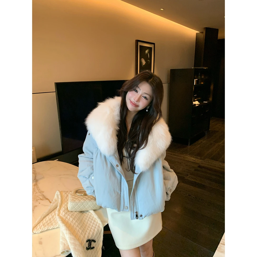 真狐狸毛领90白鹅绒服女短款羽绒服减龄保暖外套2025新款326