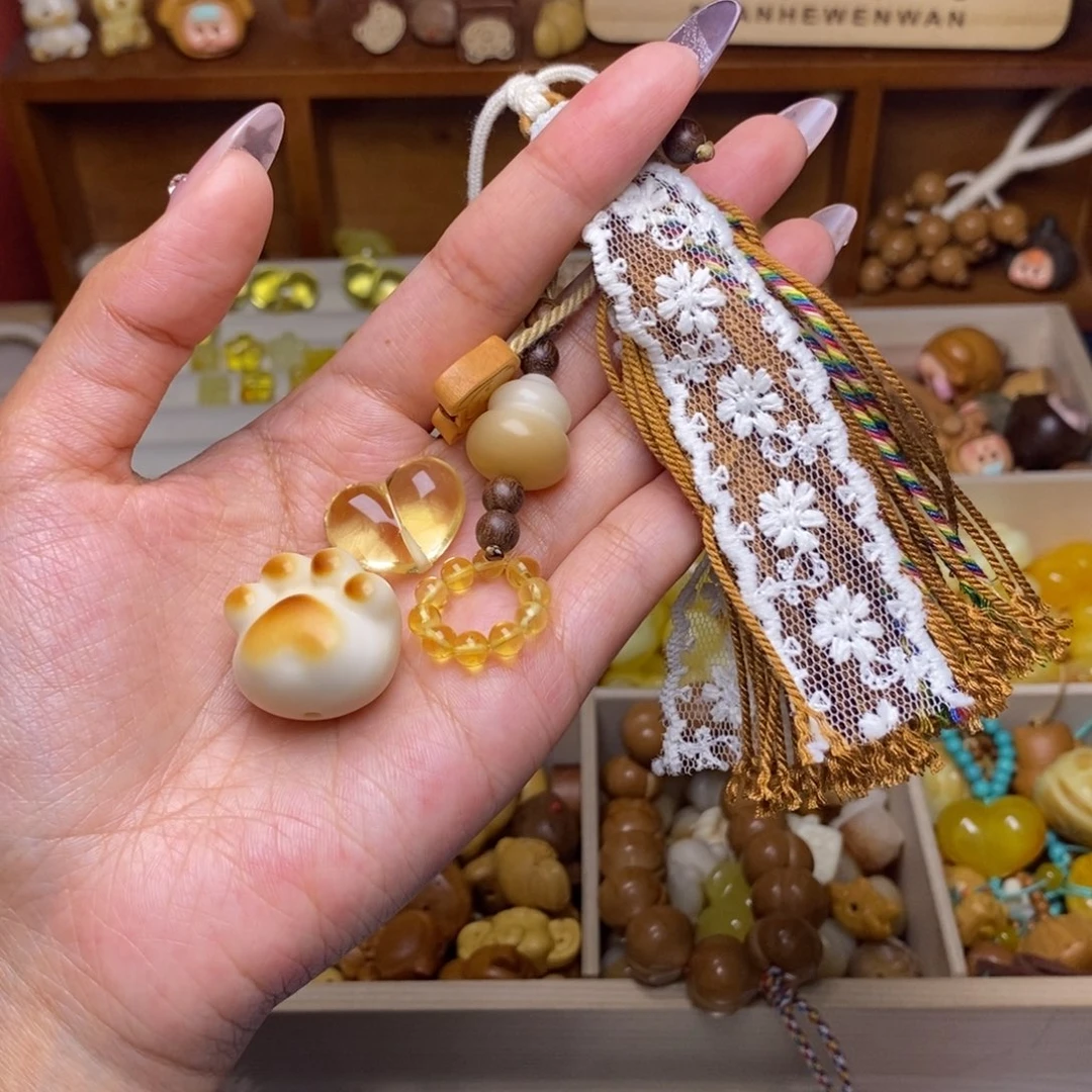 笨***宝猴头核桃吊坠猫爪蜜心1.85蜜卡焦糖玛奇朵流苏