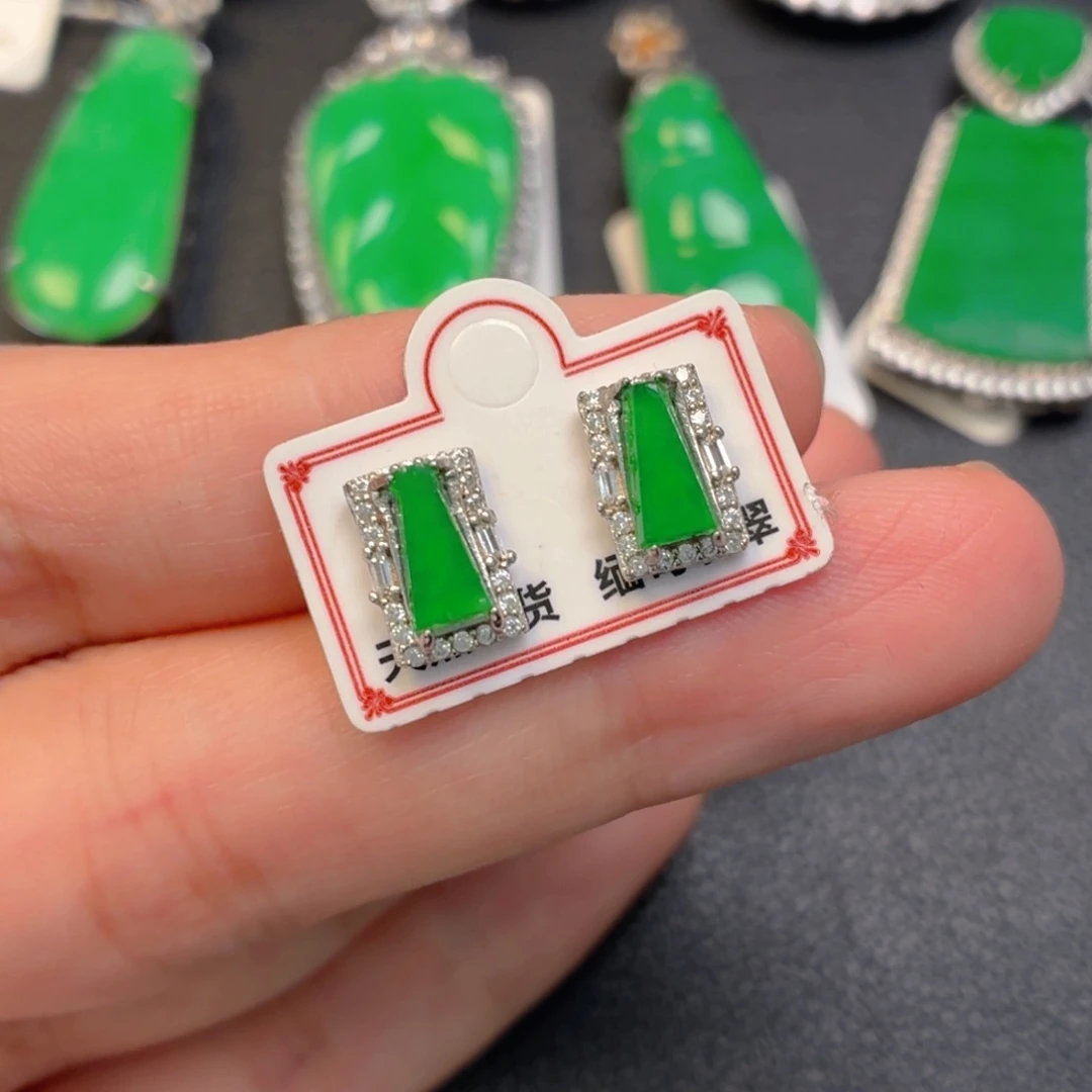 翡翠银S925镶嵌吊坠(不含链)耳钉