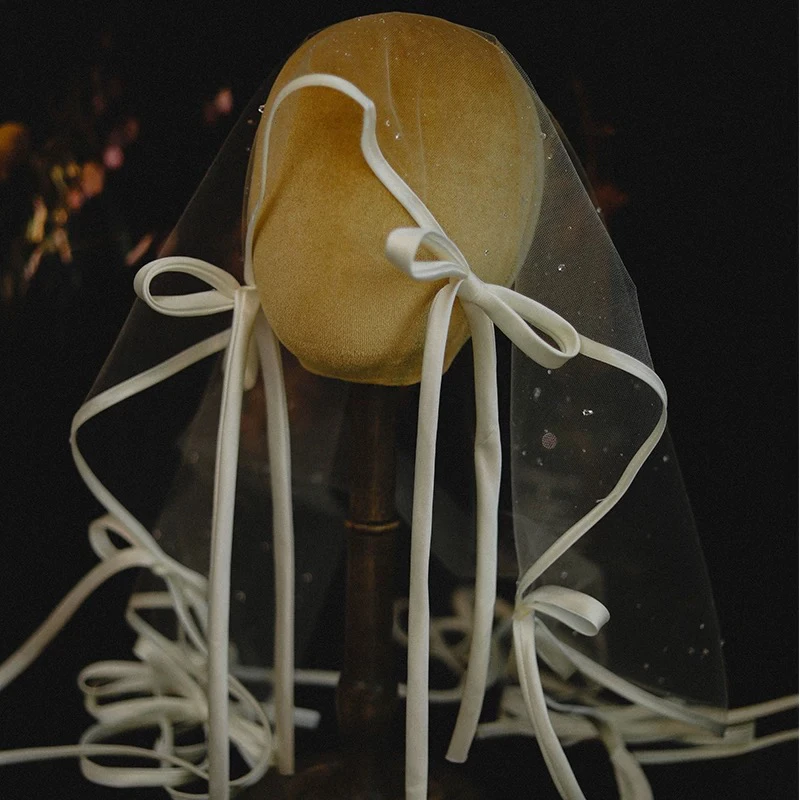 HY315喜看原创梦幻可爱蝴蝶结头纱新娘头饰