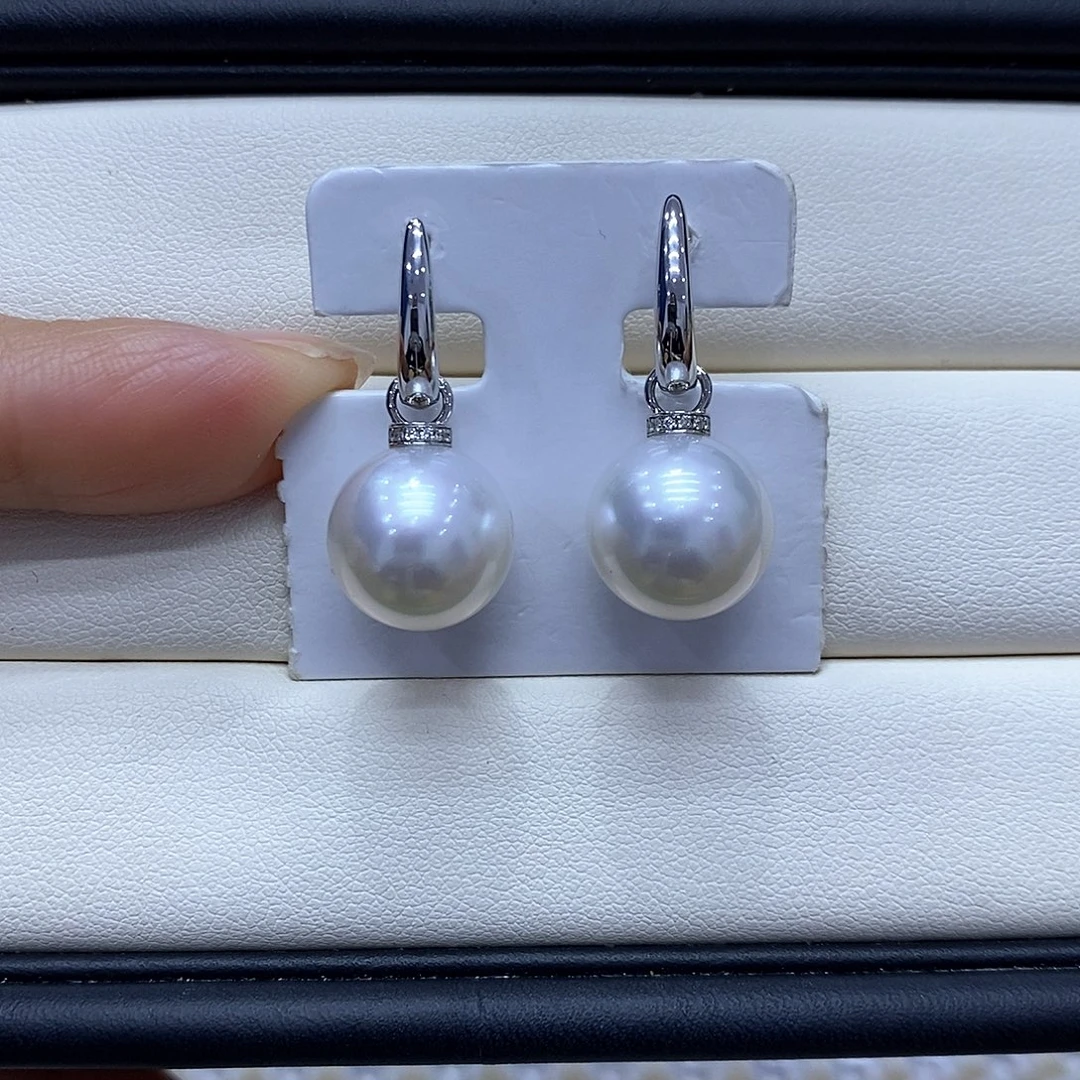 18K金镶嵌耳饰海水珍珠12到13点位澳白