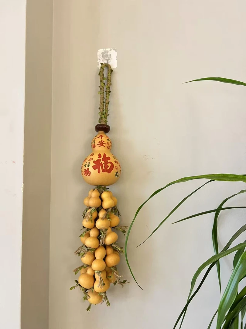 葫芦平安福绿叶编制葫芦客厅手工挂饰原色葫芦挂饰家居客厅挂饰