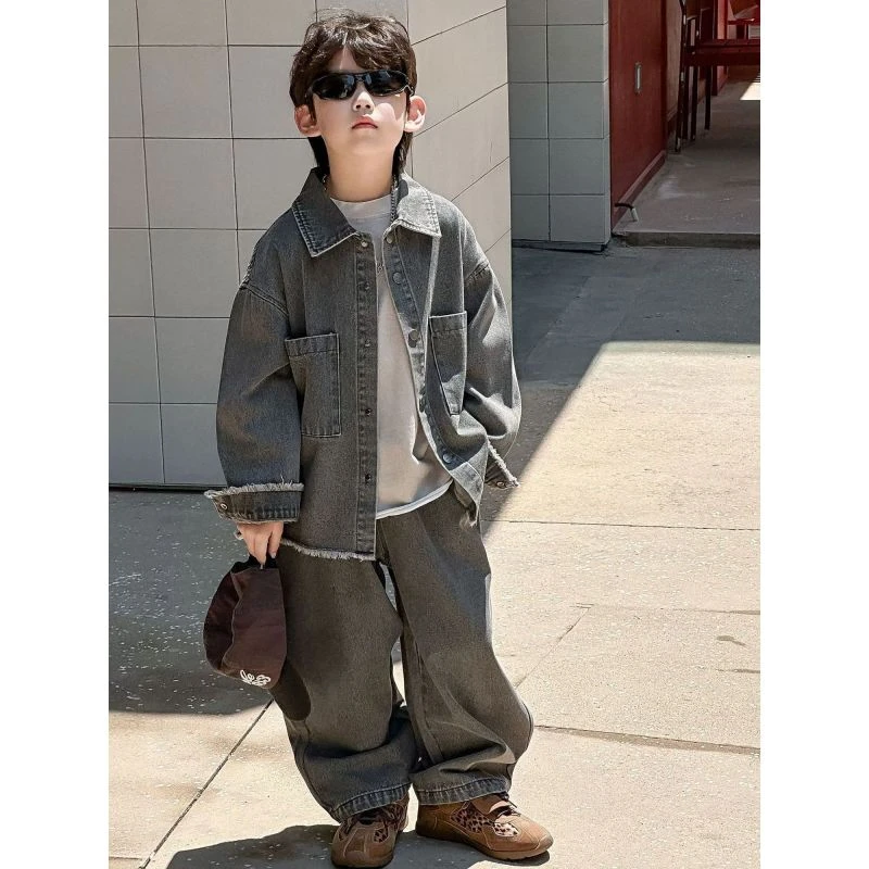 男童牛仔套装春秋款2025新款男童牛仔服儿童衬衫外套牛仔裤2件套
