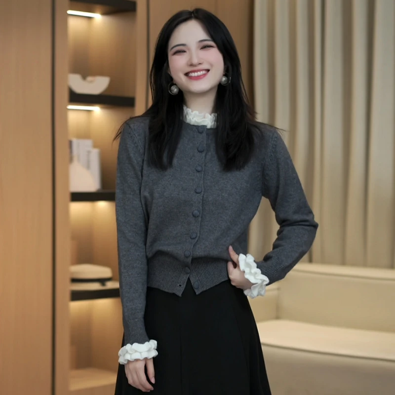 2025时尚新款气木耳领针织衫秋冬打底衫休闲风毛针织上衣女H8-52