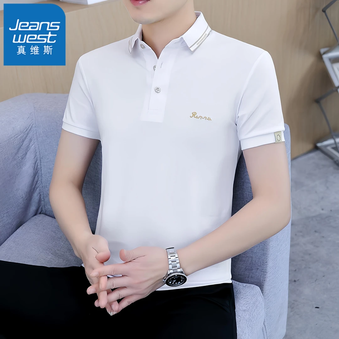 真维斯Jeanswest夏季新款商务休闲Polo衫男士冰丝翻领短袖t恤刺绣