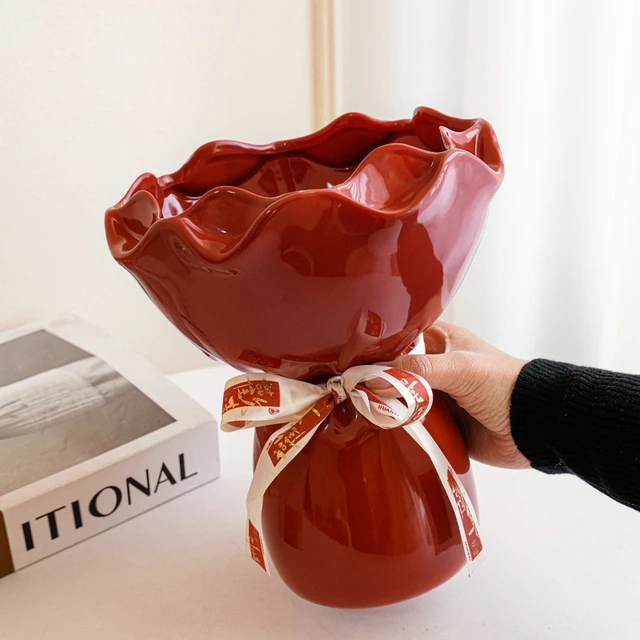 新家客厅陶瓷花瓶摆件新婚高级感乔迁礼品插花束轻奢情绪稳定花瓶