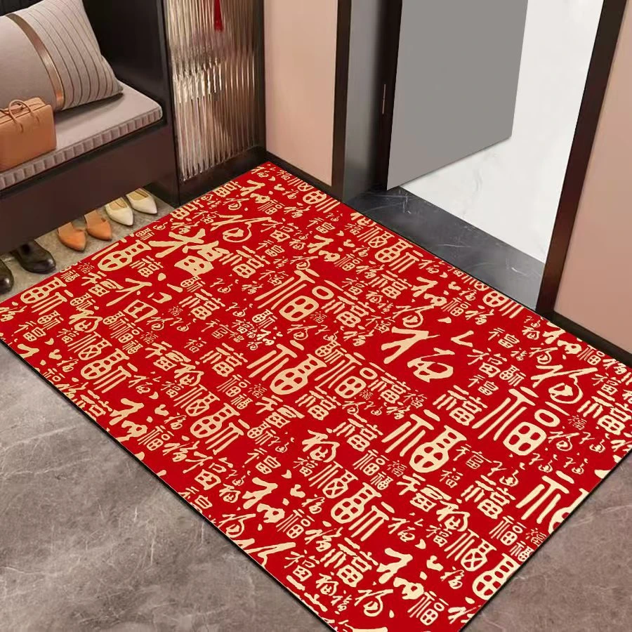 蛇年新年地垫水晶绒印花入户玄关脚垫防滑保险银行开门红礼品地毯