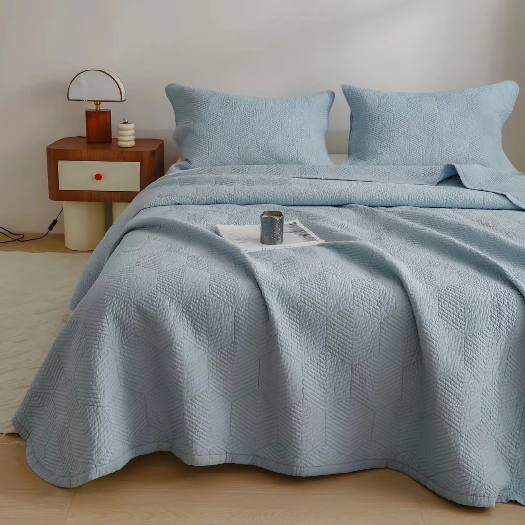 新款！高端天丝纯色三件套-曲逸多功能双面三层绗缝凉感夹棉莱斯猫