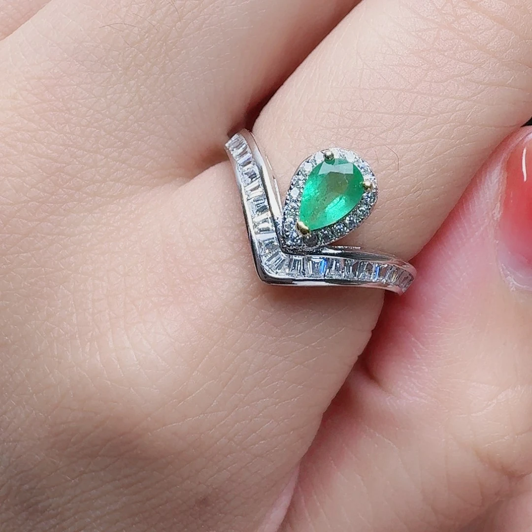 祖母绿戒指银S925镶嵌戒指