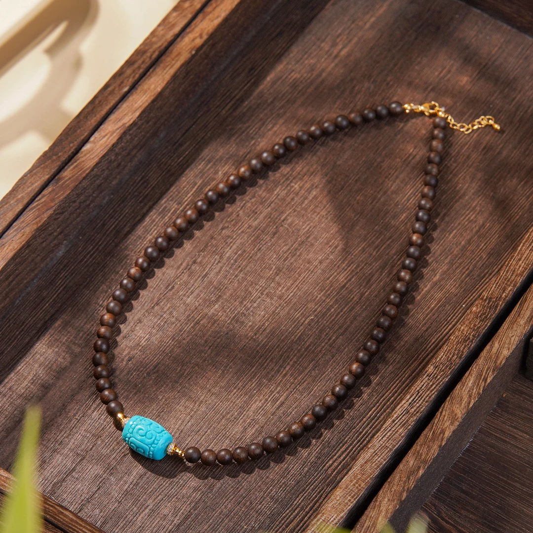 沉水紫奇楠0.5DIY绿松（微瑕）s925沉香吊坠项链/CX00377