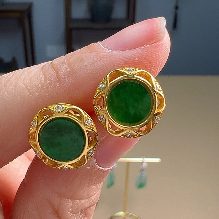 翡翠耳饰银S925镶嵌耳饰