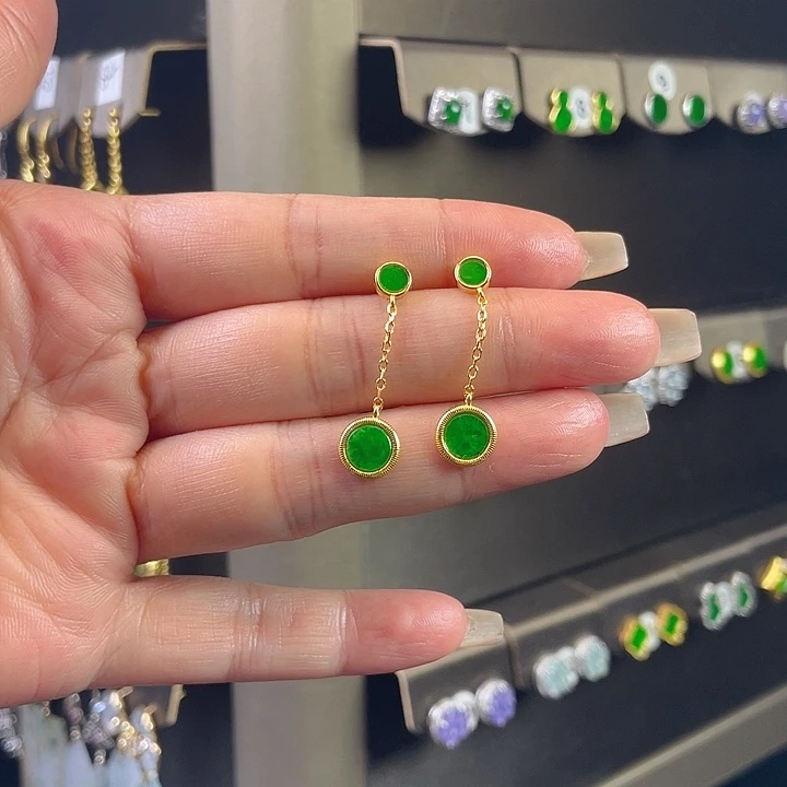 翡翠银S925镶嵌耳饰缅甸A货