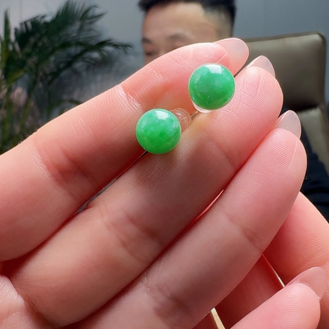 翡翠耳饰18K金镶嵌天然