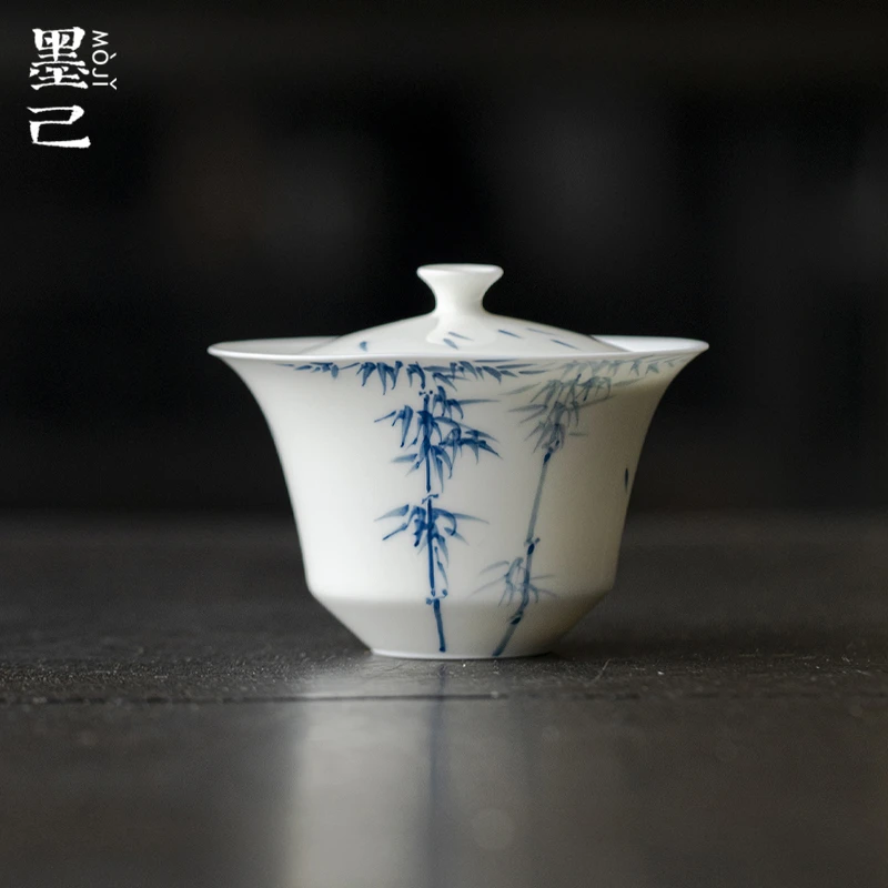 墨己 玉泥-青花竹逸-小望舒盖碗