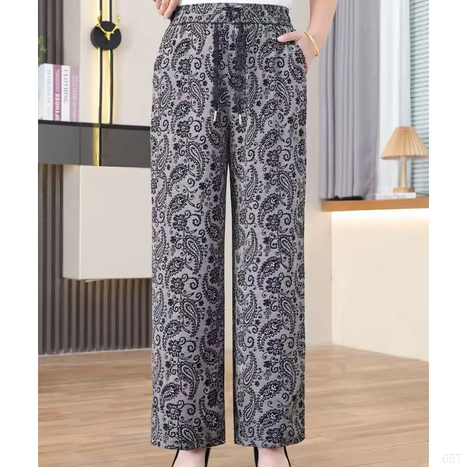 夏季花裤凉裤清凉民族风舒适薄款裤子休闲裤松紧女时尚中年妈福利