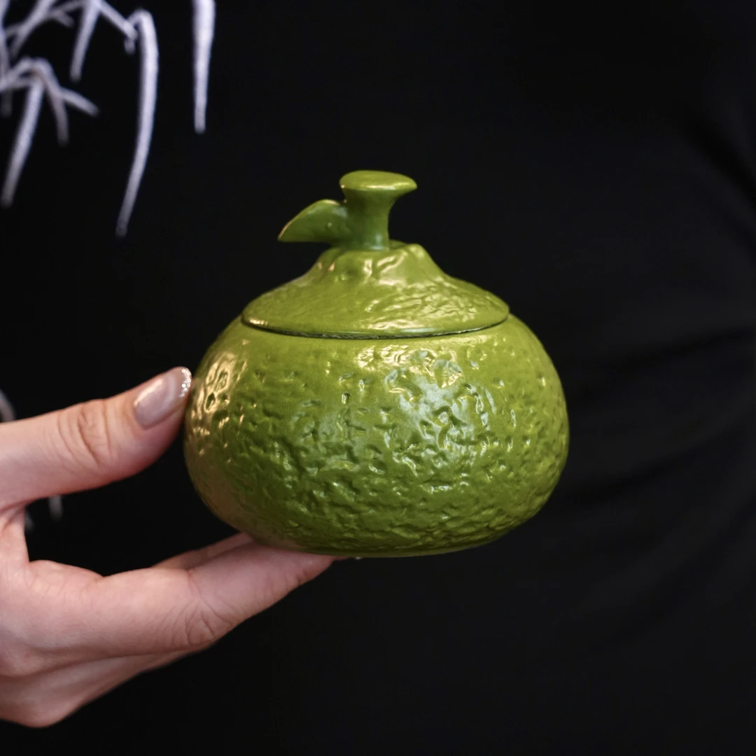 小青橘茶叶罐大吉大利密封罐摆件陶瓷罐磨砂路宝釉高级储茶罐家用
