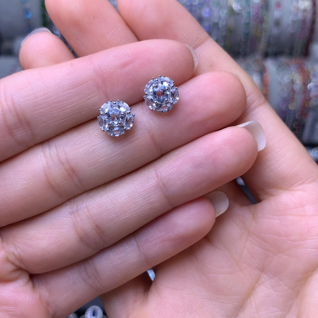 海蓝宝石耳坠银S925镶嵌