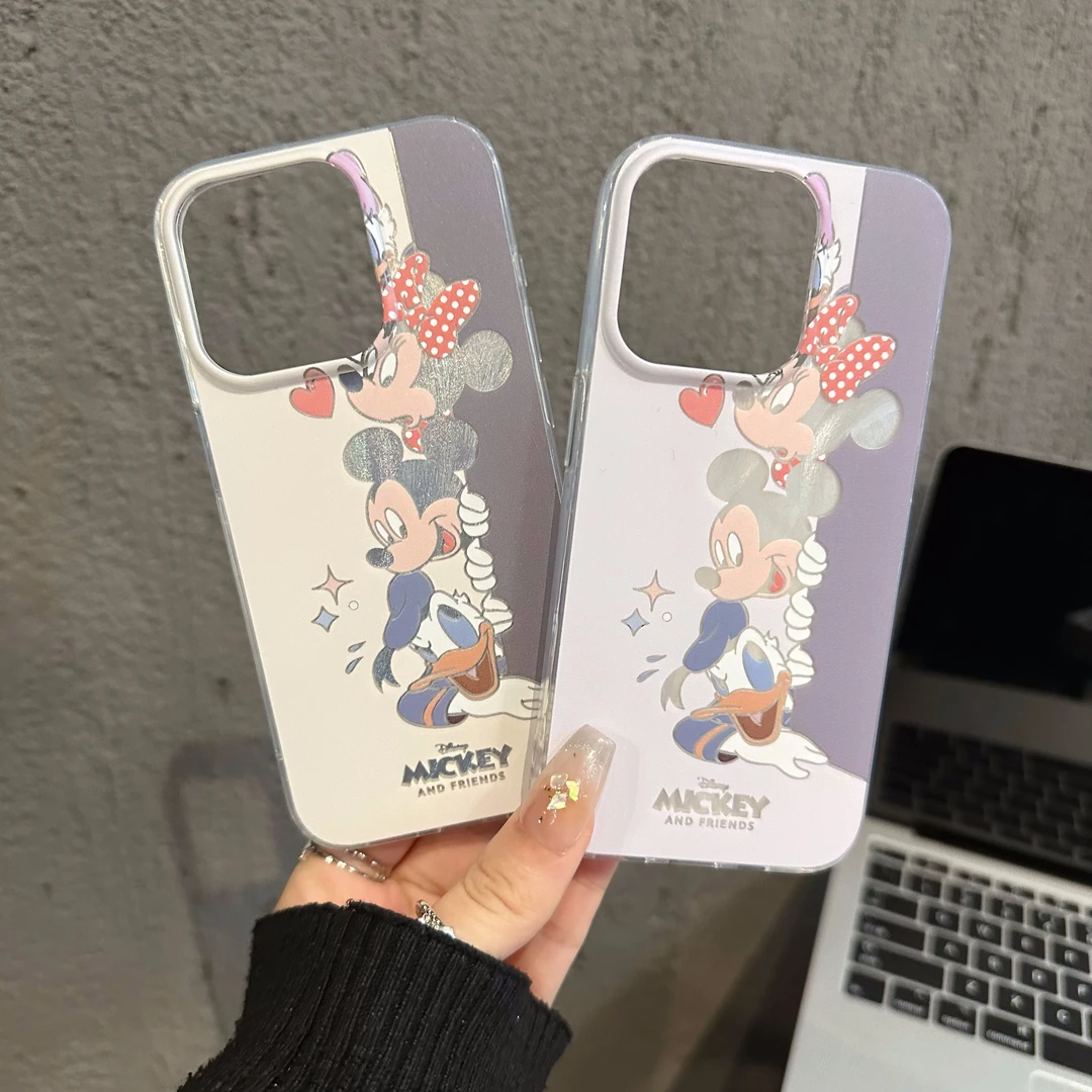 适用苹果16pro羽纱IMD手机壳iPhone15新款华为mate60女米奇叠叠乐