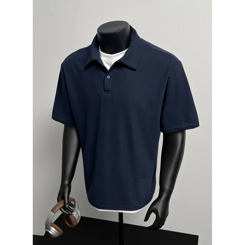 藏青色假两件短袖POLO衫男夏季美式硬汉穿搭t恤cleanfit痞帅半袖