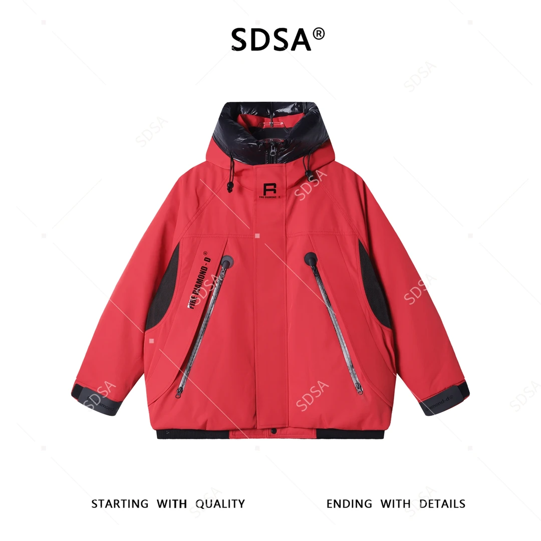 SDSA男士秋冬新款痞帅男装高级感连帽羽绒服拼接户外宽松百搭外套