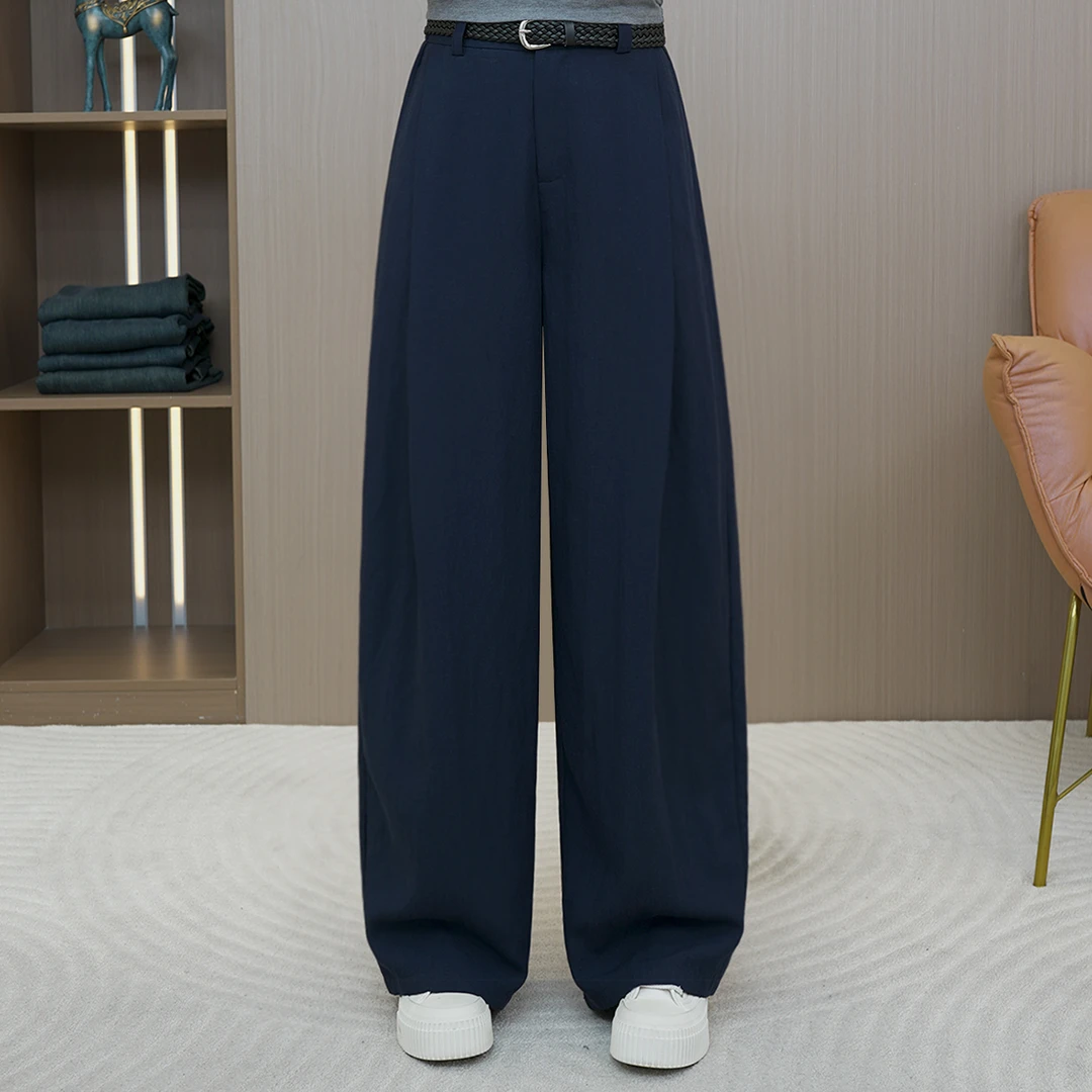 小宜原初 小弯刀阔腿休闲裤女初秋新款宽松显瘦大码百搭复古长裤