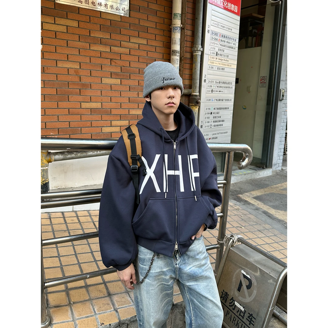 Faxims Store 480g重磅夹棉高级冬季连帽卫衣长袖拉链上衣棉服男