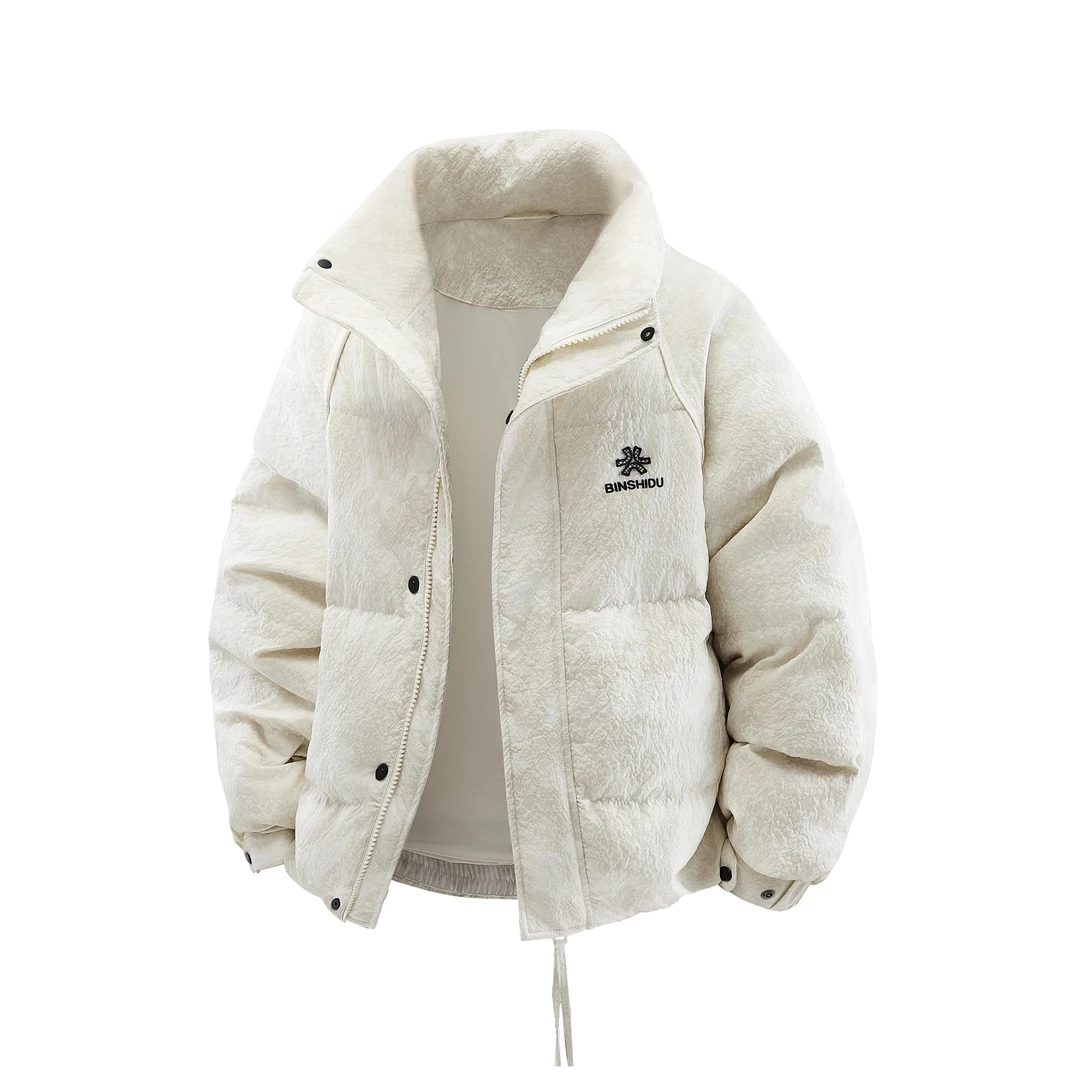 潮立领字母男士立领工装百搭短款宽松羽绒服情侣潮流加厚保暖外套