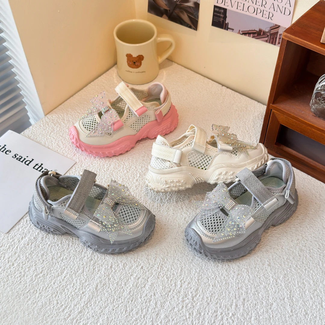 女童包头凉鞋儿童洋气公主鞋子2025夏季新款小女孩运动鞋镂空网鞋