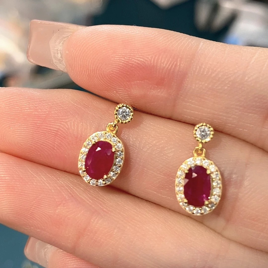 银S925镶嵌耳饰红宝石福利款