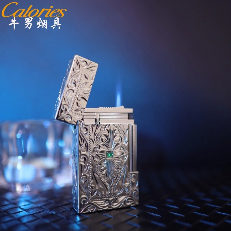克雷斯双火充气侧滑打火机手工雕花高端朗声打火机黄铜礼品送男士