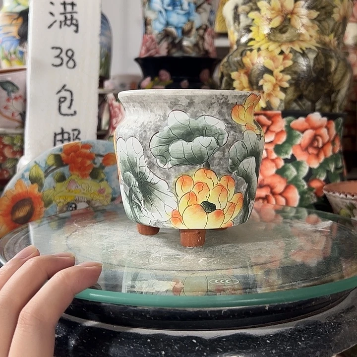 景德镇手绘花盆满38包邮偏远地区除外
