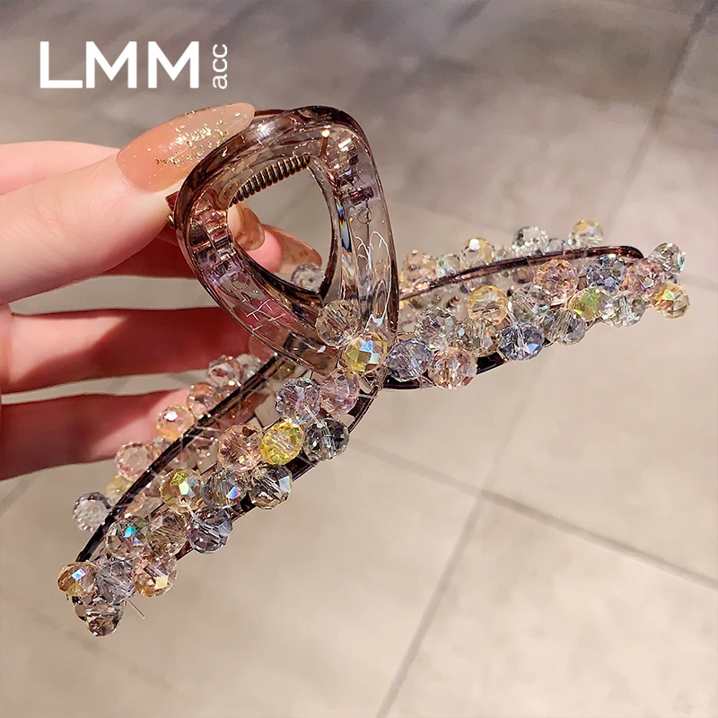 韩国东大门高品质彩色多巴胺水晶穿线抓夹女洋气后脑勺全盘发抓