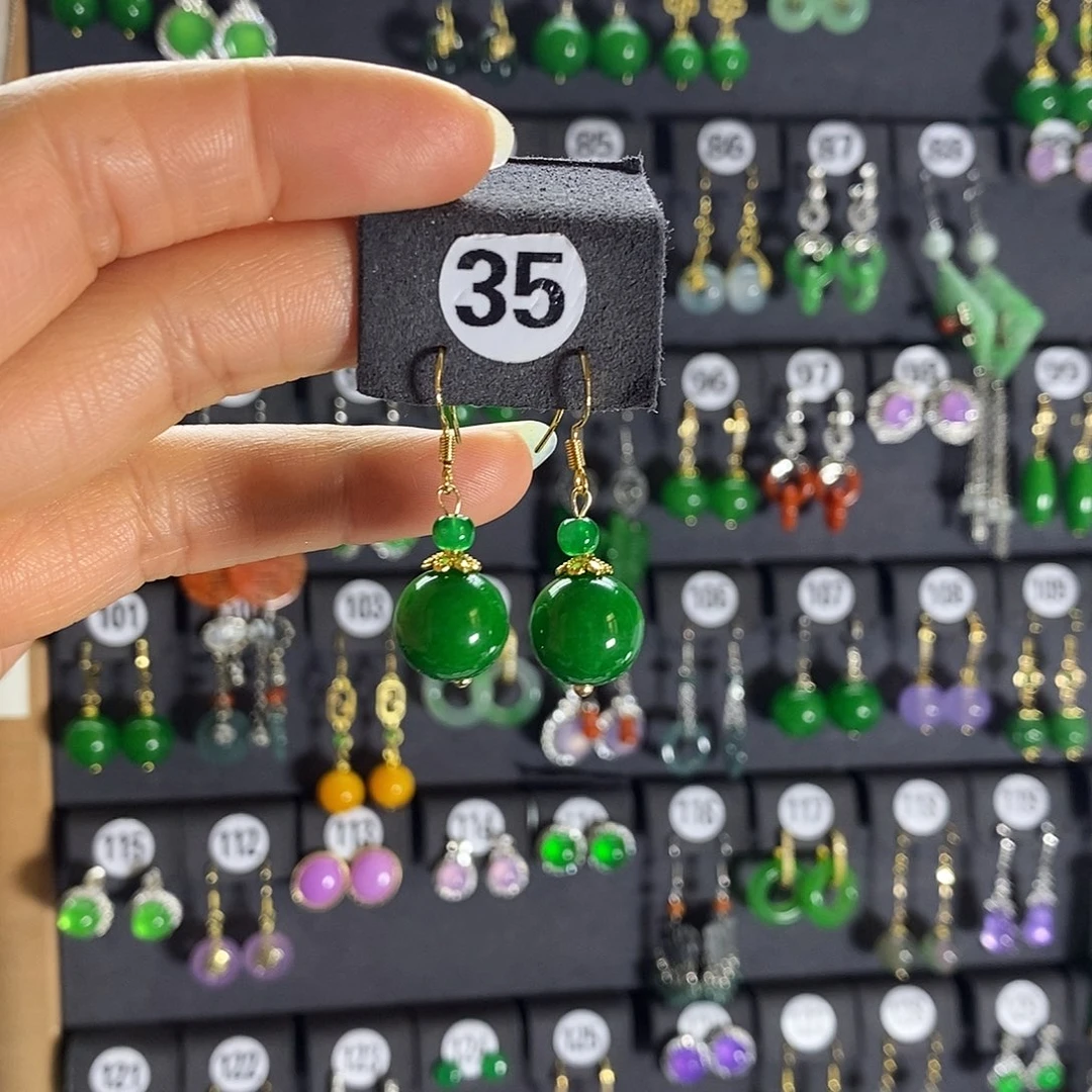 银S925镶嵌翡翠耳饰