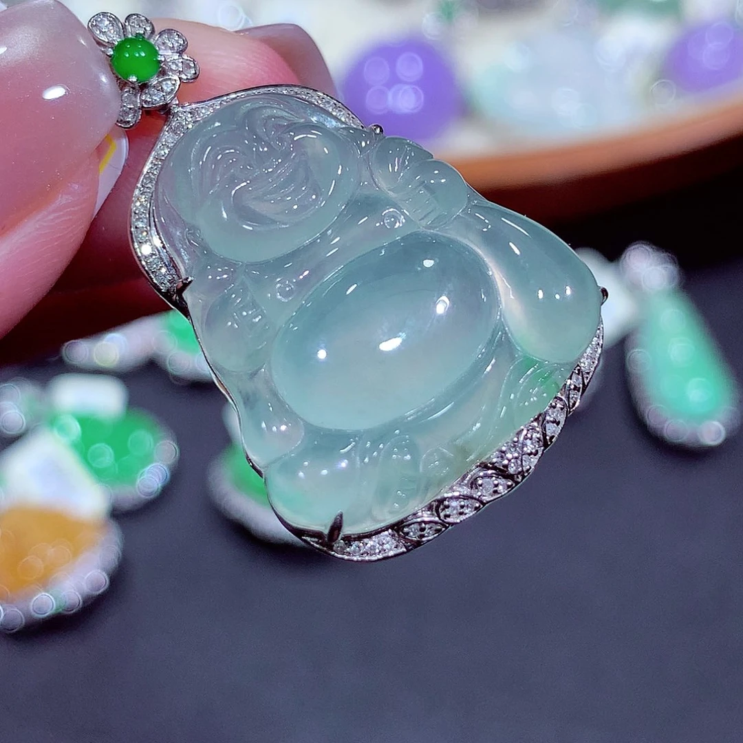 翡翠18K金镶嵌吊坠(不含链)