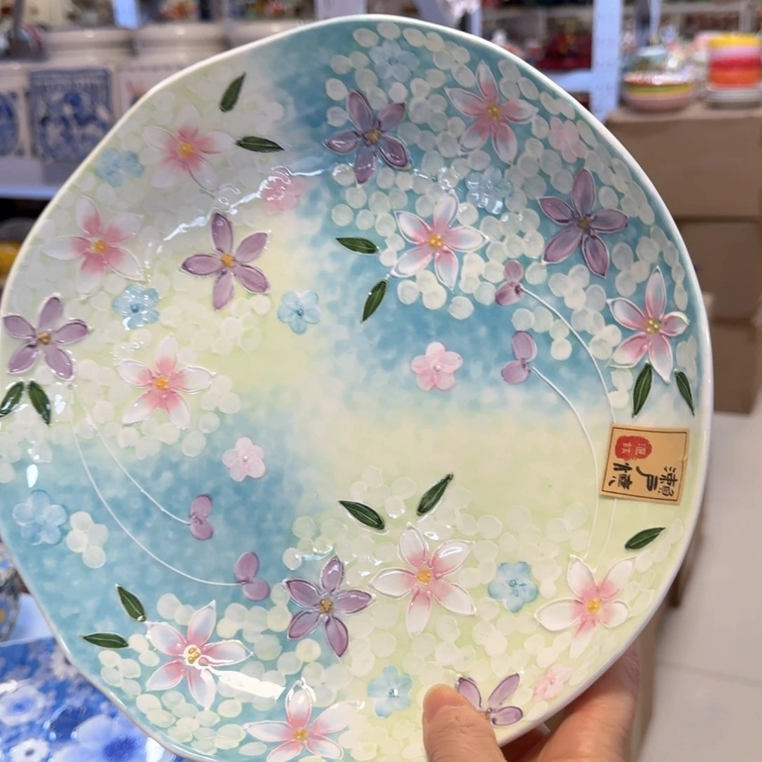 陶瓷濑户烧10 英寸荷叶大盘一只看图