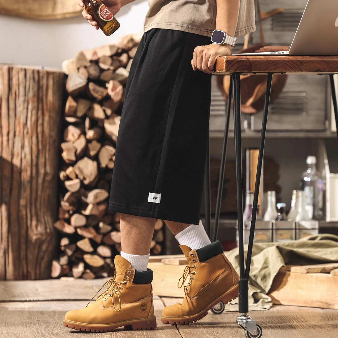 美式复古休闲七分短裤男夏季2025新款潮牌马裤直筒宽松休闲八分裤