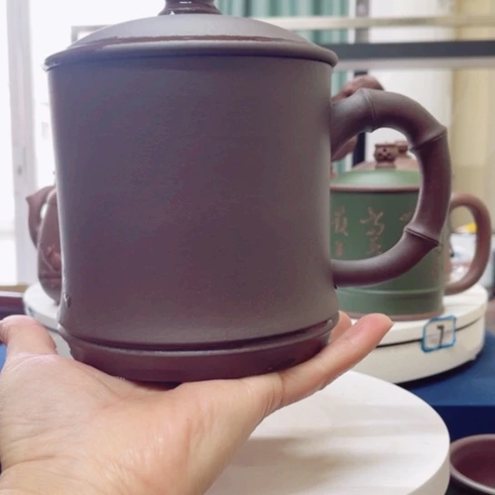 紫砂茶杯老紫泥竹节杯700c c