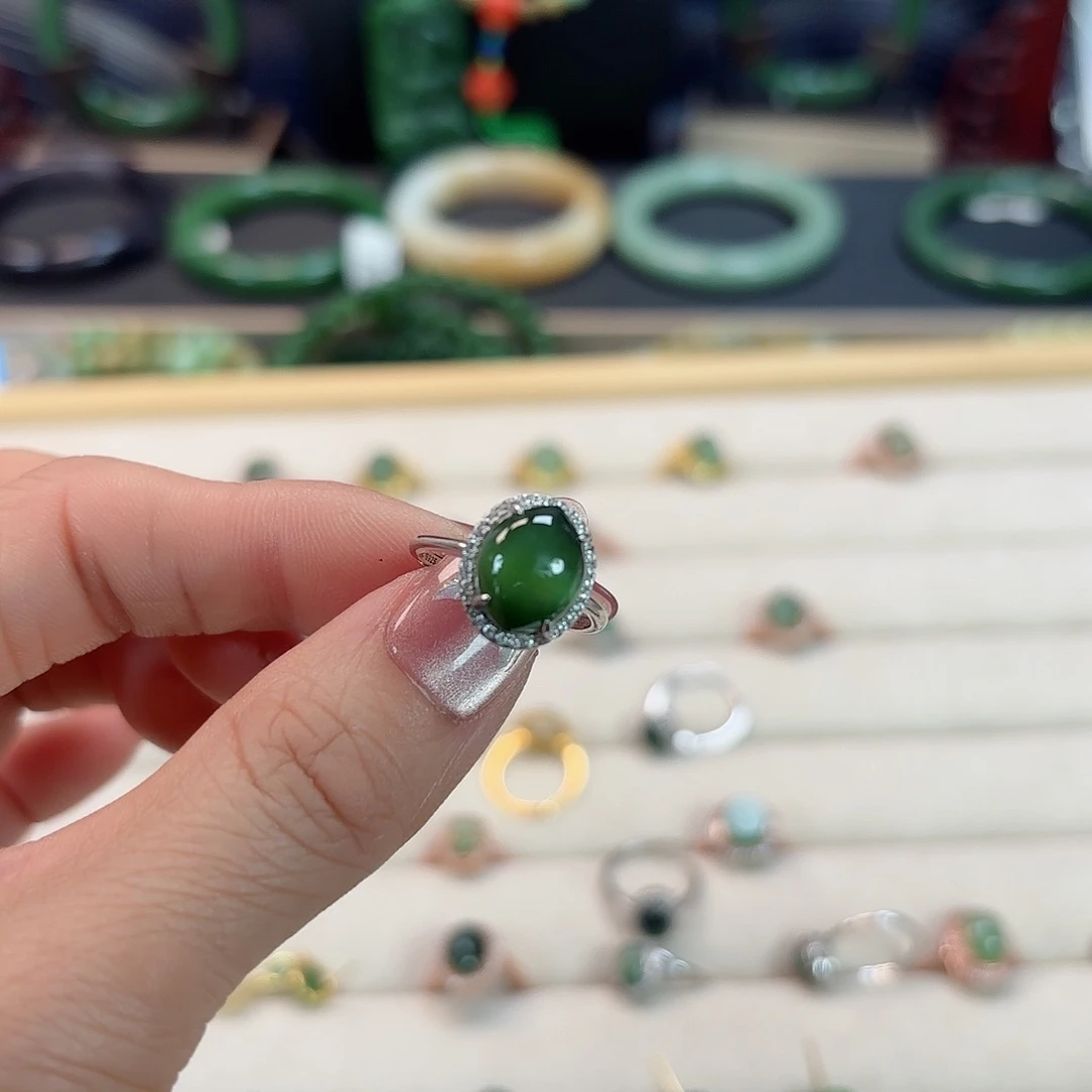 和田玉戒指银S925镶嵌