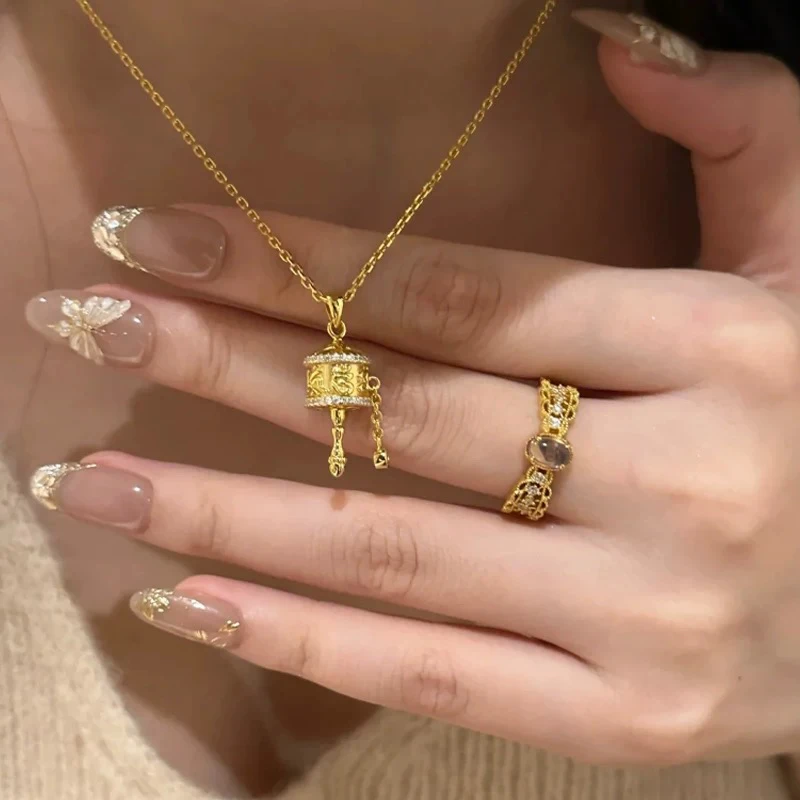 铜合金项链 新款ins转金桶项链气质轻奢百搭时尚小众转金桶项链