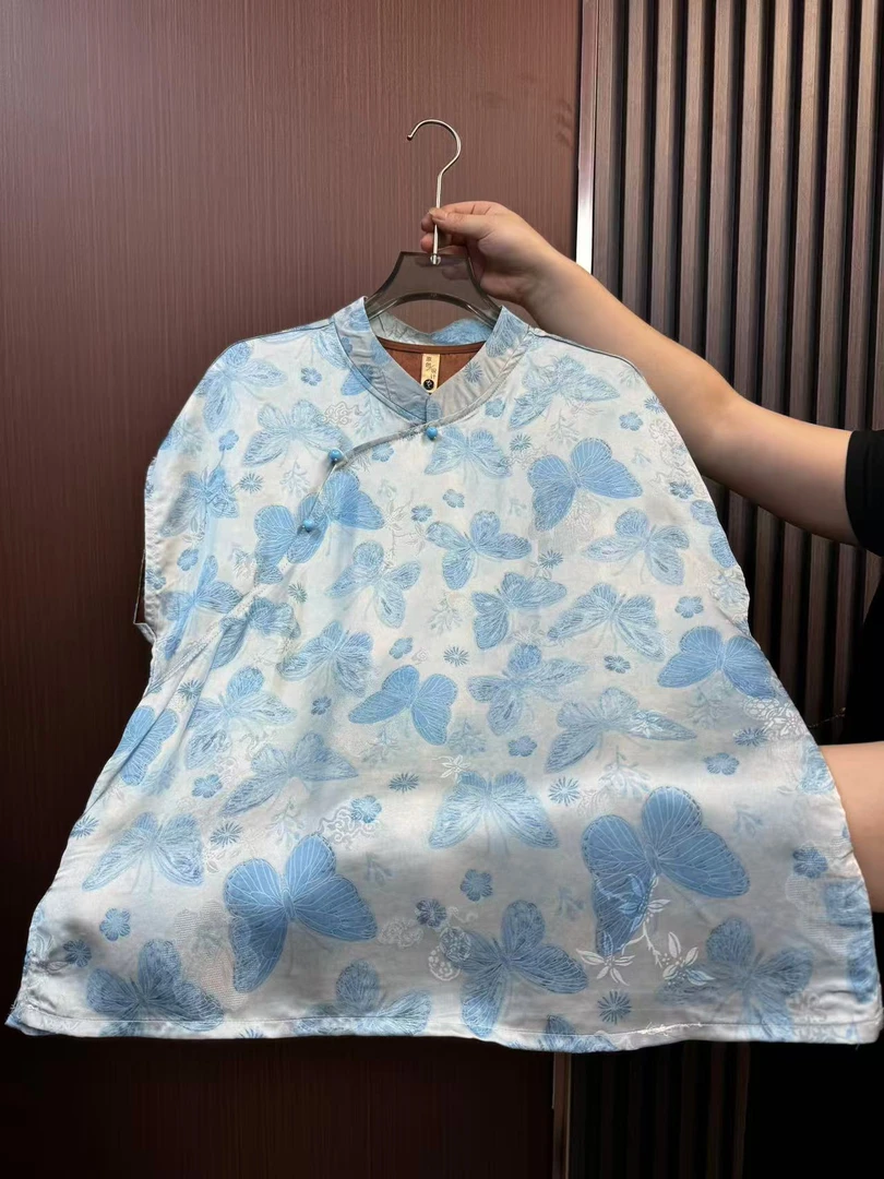 【冰魄蓝】新中式国风香云纱显瘦减龄百搭女士上衣